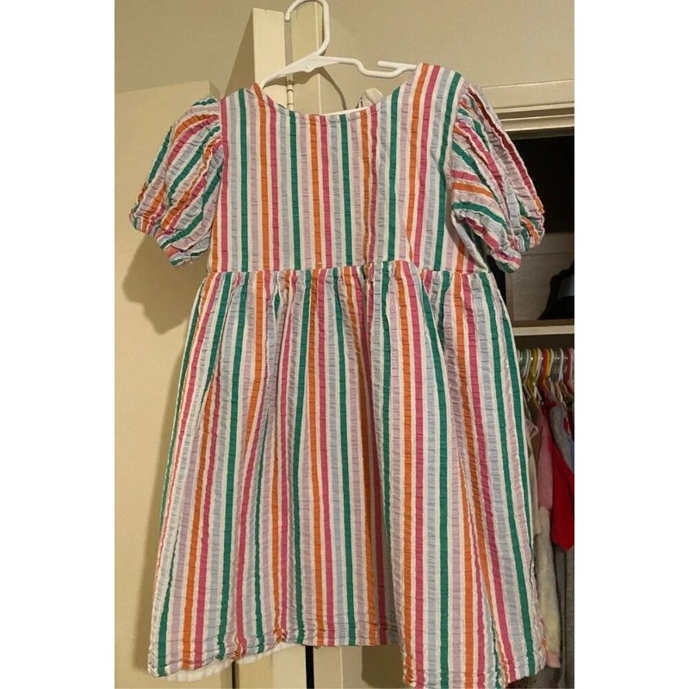 Cotton On Kids Girls Rainbow Striped Short Sleeve Dress Size 6 Casual Summer